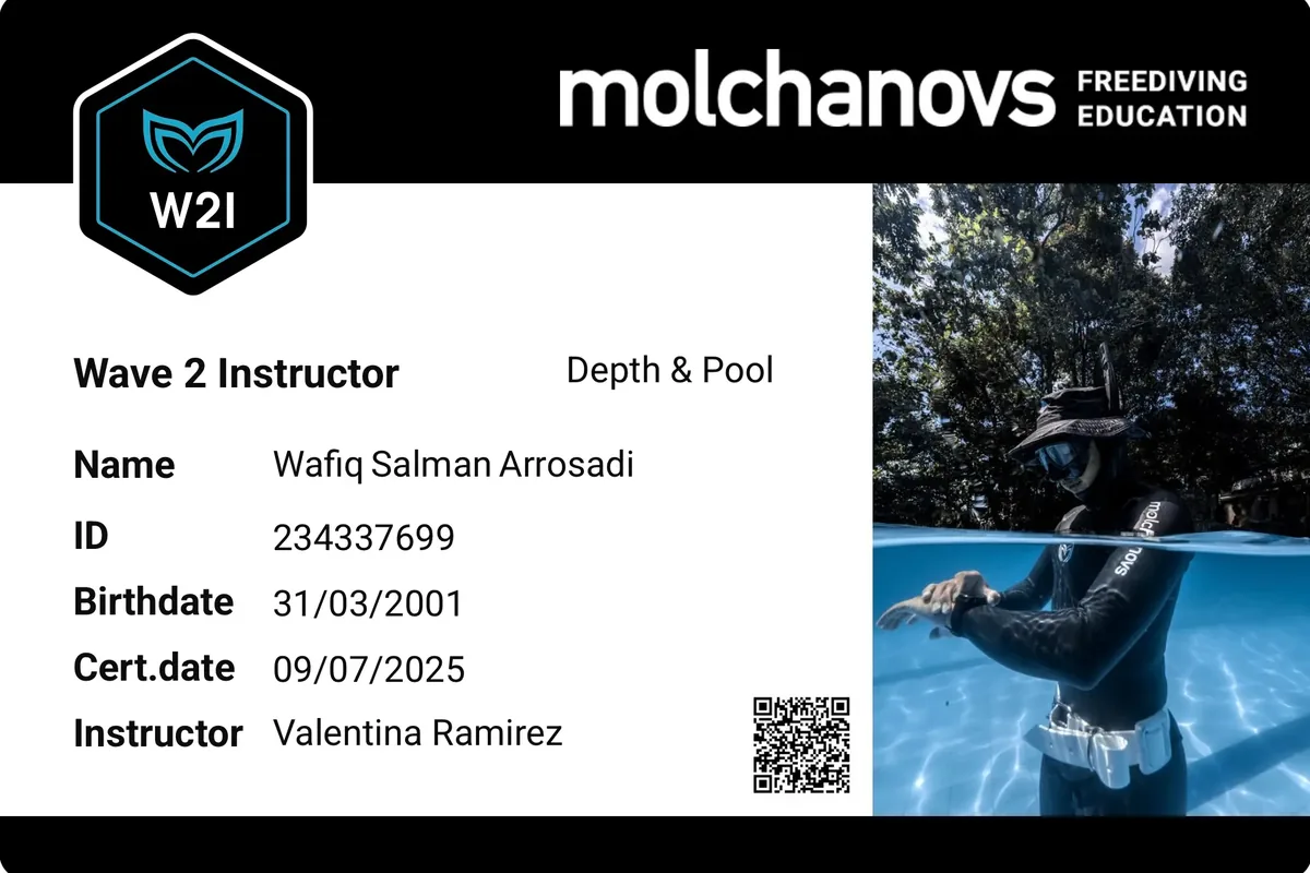 Sertifikat Molchanovs Freediving Instructor, Wafiq Salman